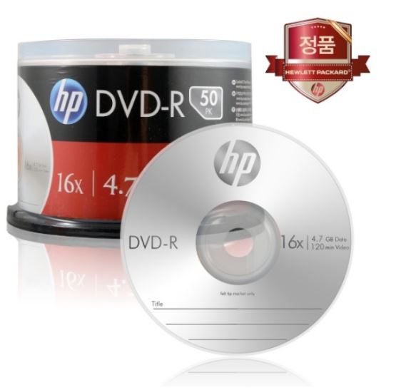 [HP] DVD-R, 16배속, 4.7GB [케익/50매]